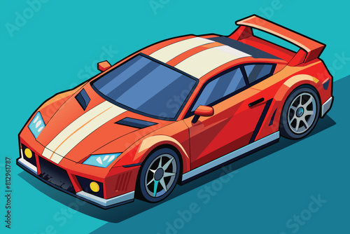 A red sports car with a white stripe on the hood, Sports car Customizable Isometric Illustration