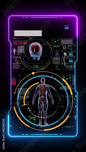 Bright colors of futuristic holograms, concept of using AI in inspection Provide advice and care for human health problems