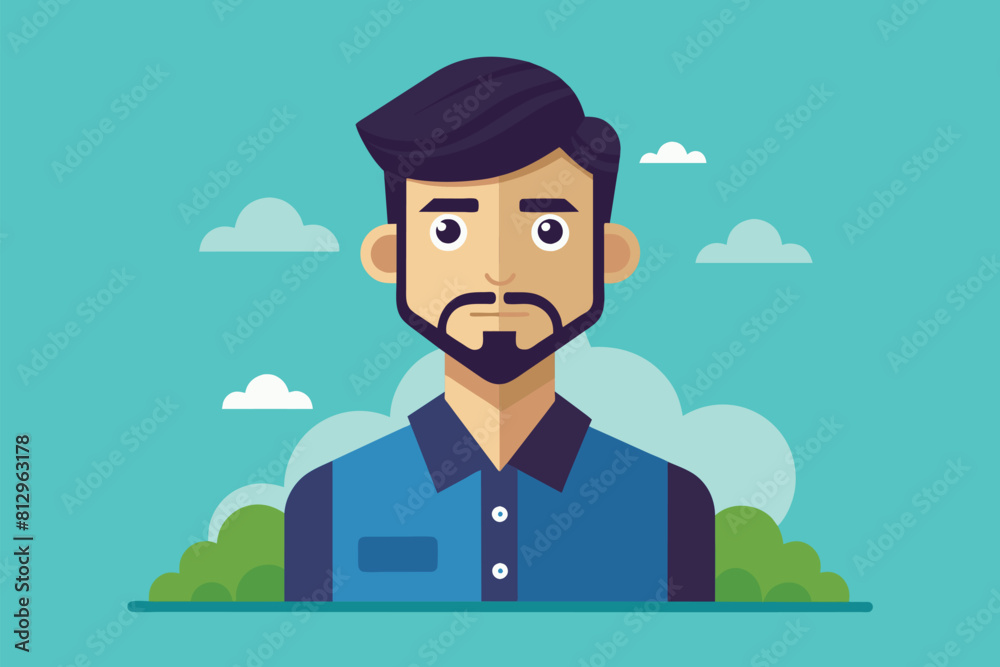 A man with a beard wearing a blue shirt, Imam Customizable Semi Flat Illustration