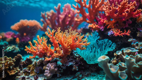 Underwater Wonderland  Coral Background Adorning Seabed in Vibrant Hues.