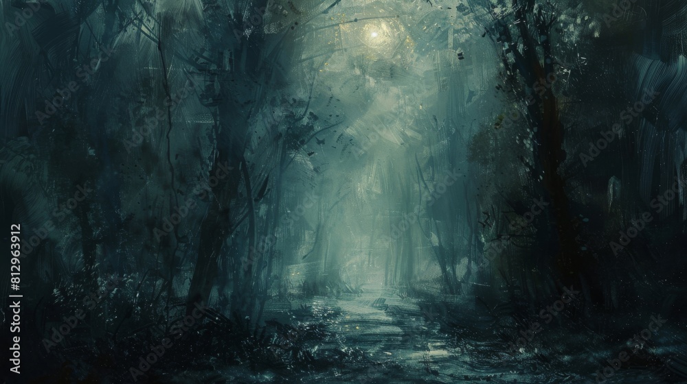 Fototapeta premium A dark forest with a path through it