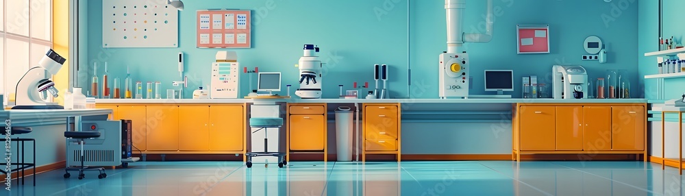 Medical research flat design side view laboratory theme 3D render Triadic Color Scheme