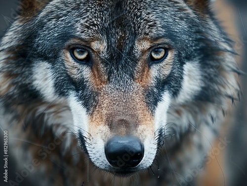 wolf looking at camera closeup  wild mammal predator  canis lupus