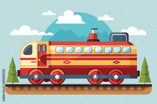 A red and yellow train is moving along the train tracks, Train Customizable Semi Flat Illustration