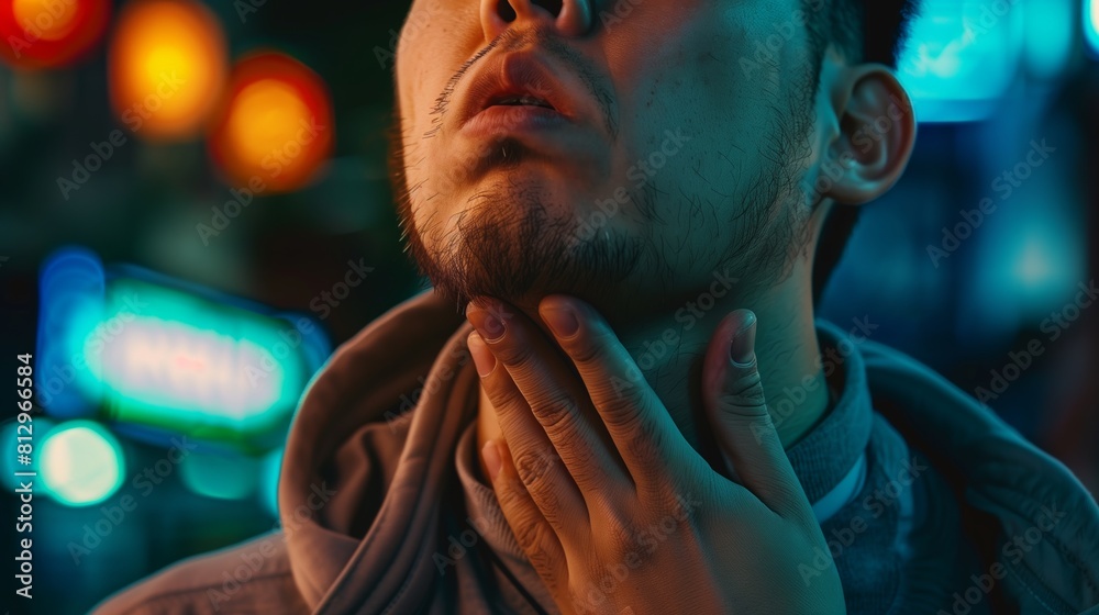 Man's throat hurts concept Man's throat hurts concept