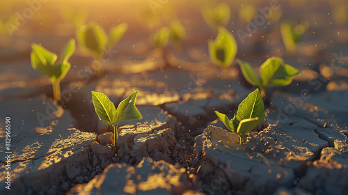 An image of small shoots growing painstakingly on dry surface and cracked land. It is a symbol of hope and vitality in the fight against climate change.  © Aisyaqilumar