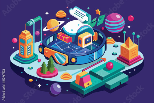 A car equipped with a solar panel on top, harnessing solar energy for power, Virtual reality Customizable Semi Flat Illustration