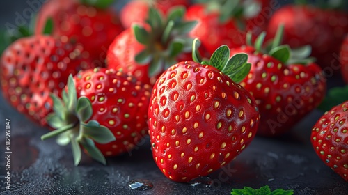 Red ripe strawberries background. Close up, top view.