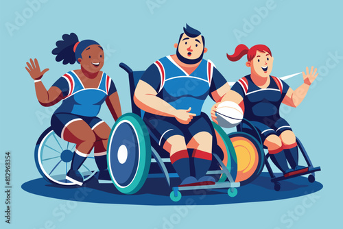 A group of people with disabilities in wheelchairs, engaging in wheelchair rugby, Wheelchair rugby Customizable Disproportionate Illustration
