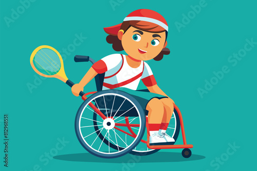 A person seated in a wheelchair holding a tennis racket, Wheelchair tennis Customizable Semi Flat Illustration