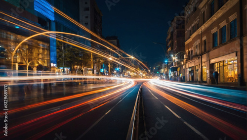 Urban Motion  Abstract Light Trails Captured in Long Exposure  Evoking Dynamic Speed.