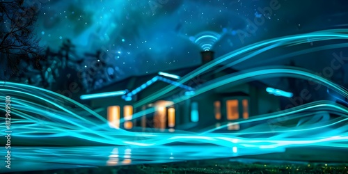 High-speed wireless internet for home with fiber optic technology and floating house. Concept High-speed Internet, Fiber Optic Technology, Home Networking, Floating House photo