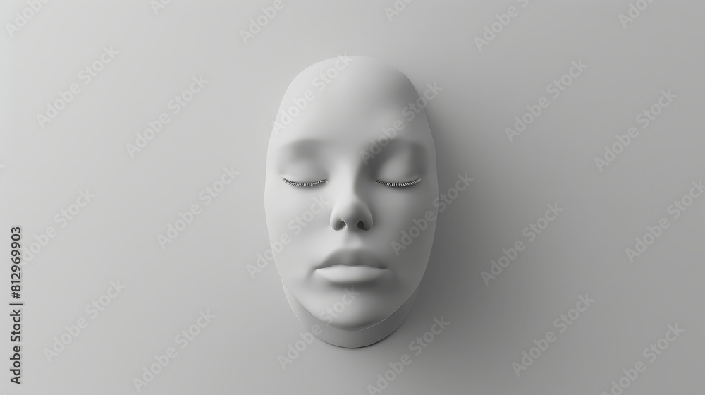 Minimalist face flat design front view simplicity theme 3D render black and white Minimalist face flat design front view simplicity theme 3D render black and white