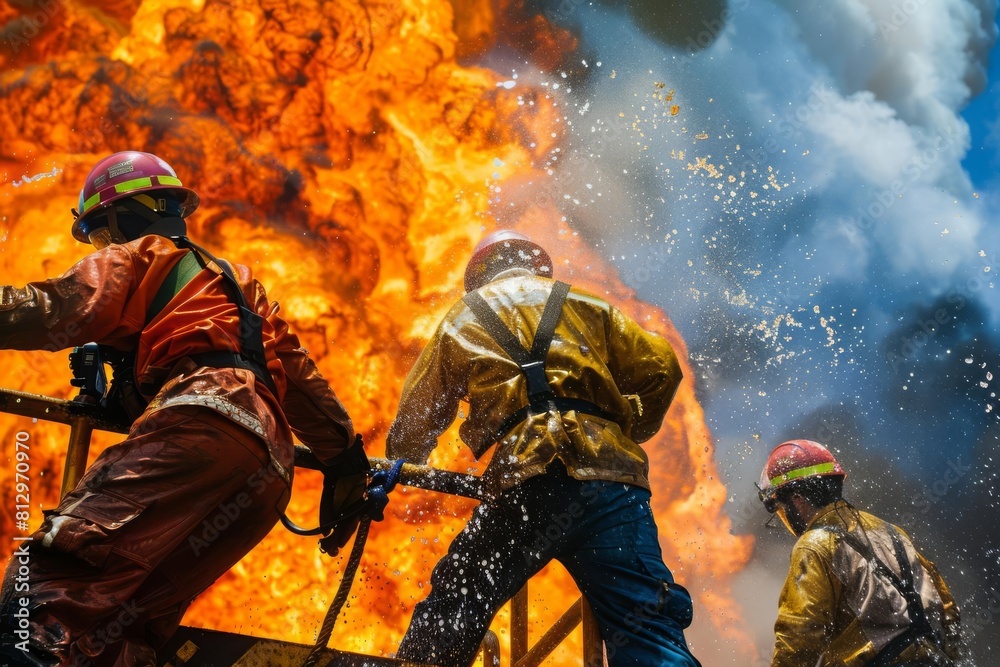 oil rig emergency drill workers demonstrate teamwork and urgency during a tense training exercise industrial photography oil rig emergency drill workers demonstrate teamwork and urgency during a tense training exercise industrial photography