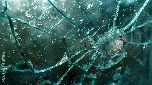 A shattered glass window with a broken screen effect, evoking feelings of vulnerability and insecurity photo
