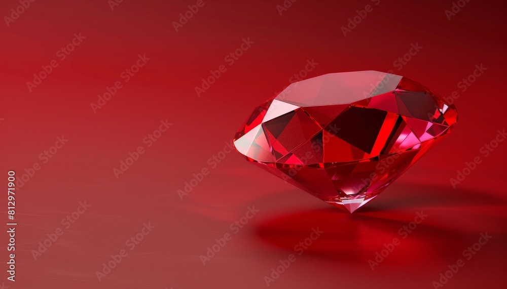 A photorealistic image of a single, sparkling red ruby gemstone with a sharp focus, resting on a slightly darker red background A photorealistic image of a single, sparkling red ruby gemstone with a sharp focus, resting on a slightly darker red background