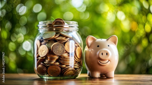 Coin Jar or Piggy Bank: An image showing a jar or piggy bank filled with coins, indicating savings or financial planning.	
 photo