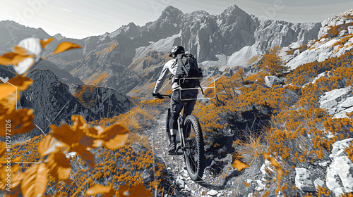 Cyclist riding through a picturesque mountain path, action shot, nature and adventure - (3)