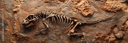 Dinosaur fossils - wide banner with skeleton photo