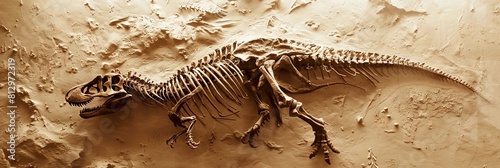 Dinosaur fossils - wide banner with skeleton