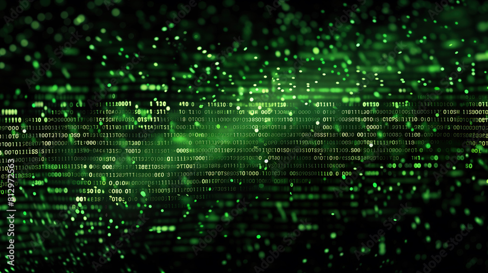 Sparkling digital background with lines of green glowing letters and numbers. Digits and letters abstract, technology abstract. Cyberspace, information coding, computer programming.