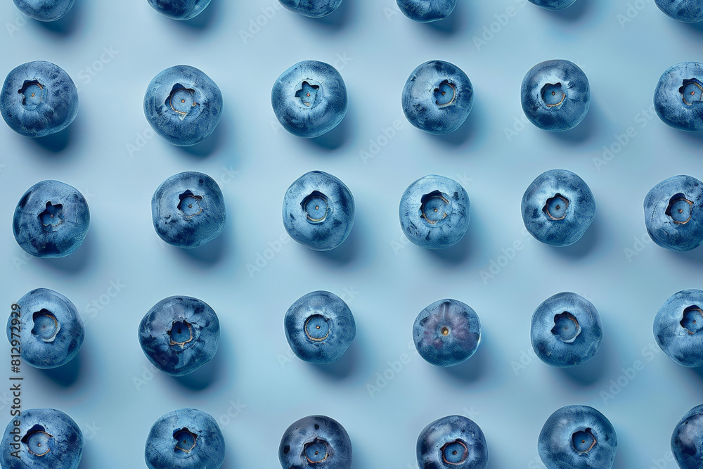 Faded blueberries arranged in a sparse pattern, muted blue tones on a clean background 
