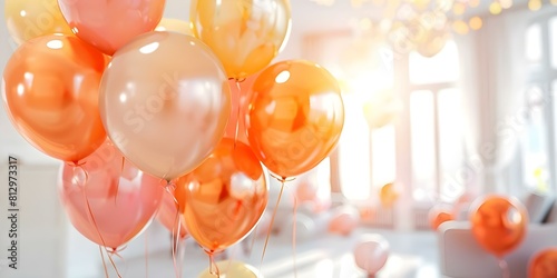 Colorful balloons floating in a room. Concept Brighten up your space with colorful balloons to create a playful and cheerful atmosphere, photo
