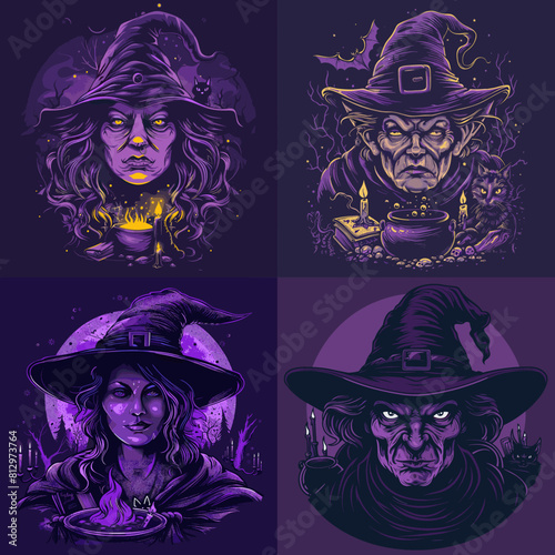 A collection of dark fantasy witch illustrations with eerie glowing effects, magical elements, and gothic aesthetics. Perfect for Halloween, mystical artwork, and horror-themed designs.