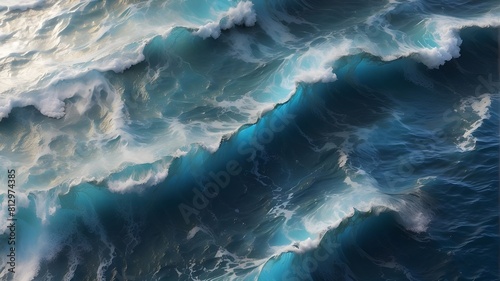 created with generative AI technologies; blue ocean waves seen from above