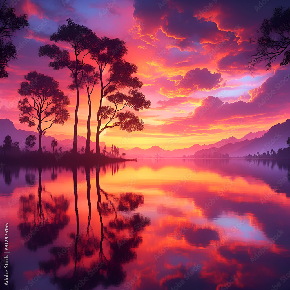 a breathtaking sunset over a tranquil lake