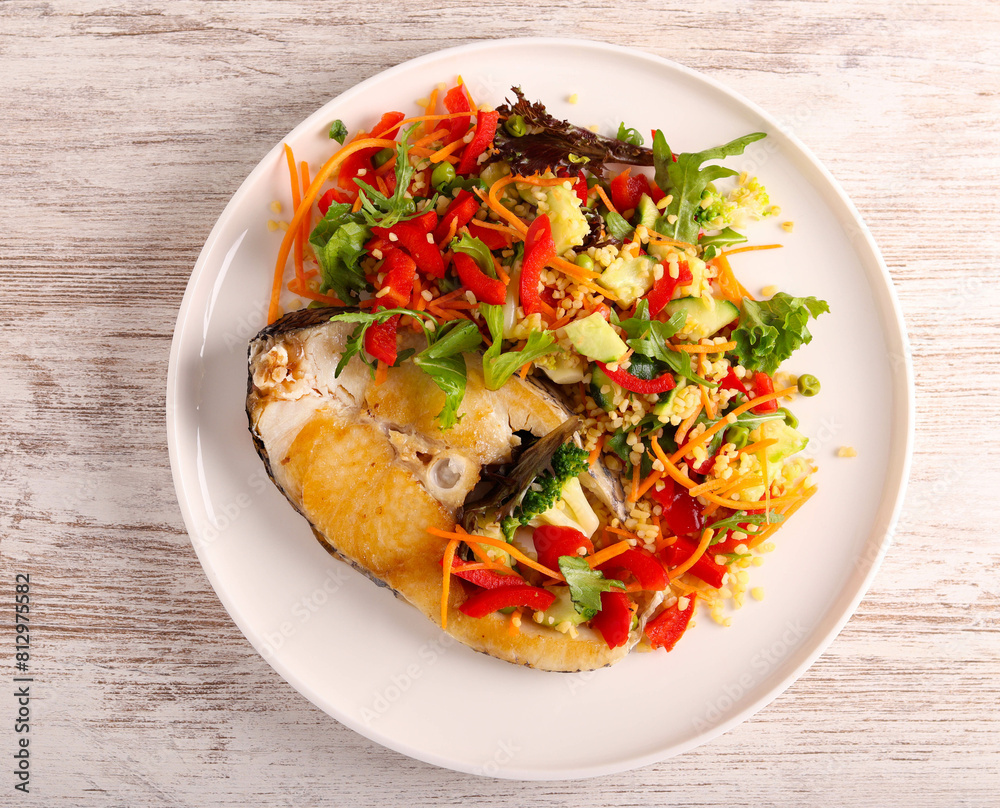 Nile perch fish steak with salad Nile perch fish steak with salad