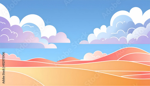 Abstract Surreal desert landscape with white clouds on digital art concept.