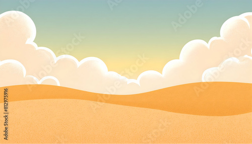 Abstract Surreal desert landscape with white clouds on digital art concept.