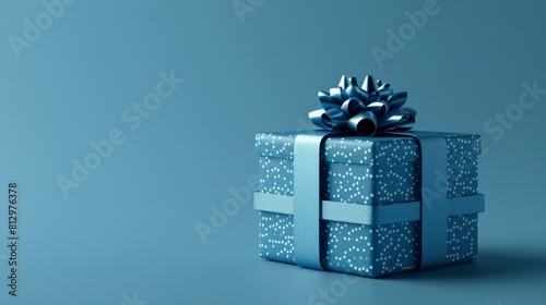 blue gift box on blue background with copy space