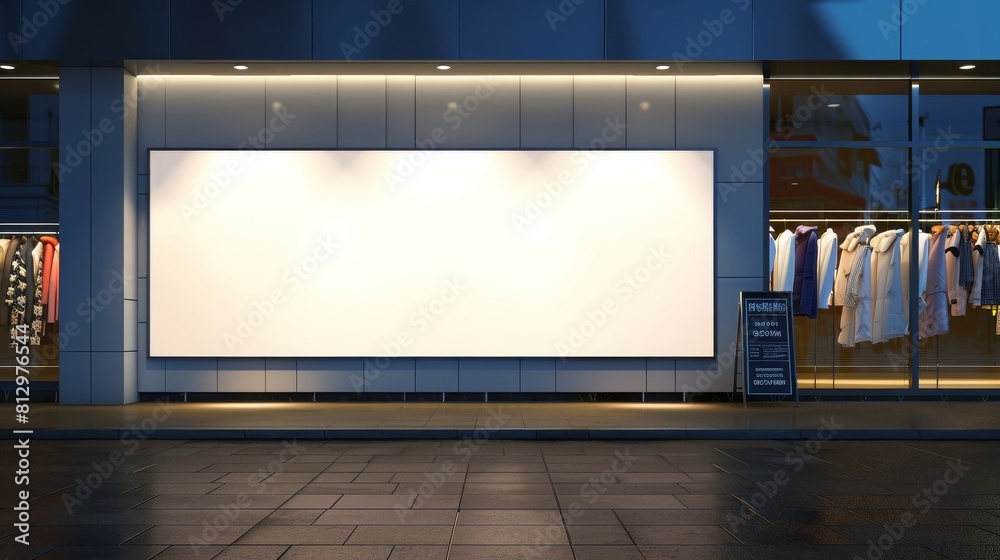 clothing shop entrance with empty billboard advertisement concept for mockup clothing shop entrance with empty billboard advertisement concept for mockup