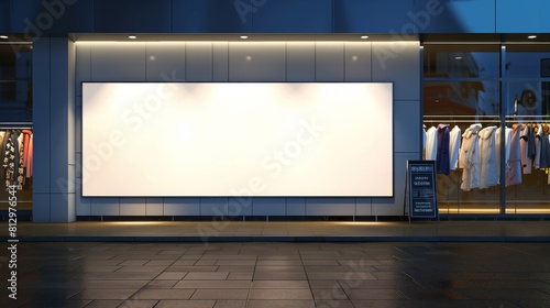 clothing shop entrance with empty billboard advertisement concept for mockup