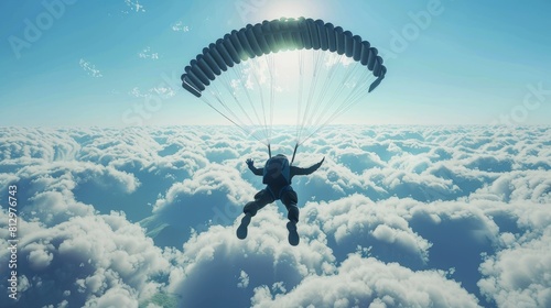 A man is flying through the air with a parachute