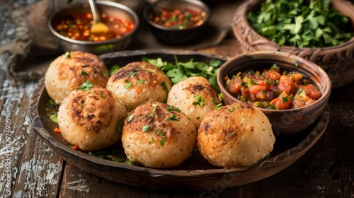 The Indian dish Litti is a ball of wholemeal flour dough filled with a mixture of sattu spices (roasted black chickpea flour). photo