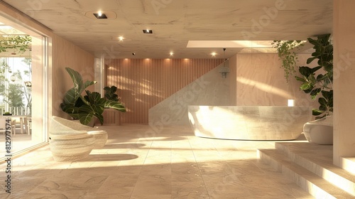 render image of a reception for a residential condo technical style, architecture, design