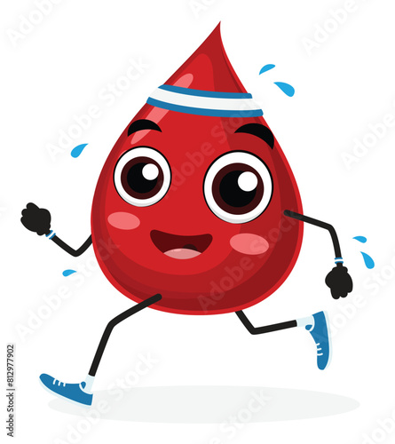 Happy cute red blood drop cartoon jogging