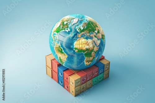 a globe on top of containers