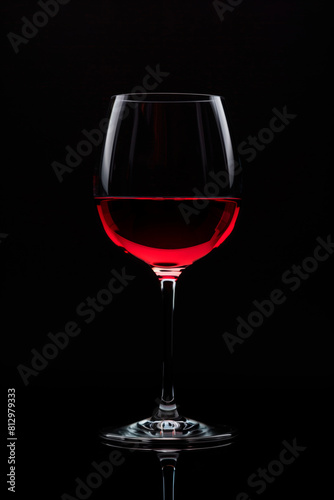 Glass of red wine on black