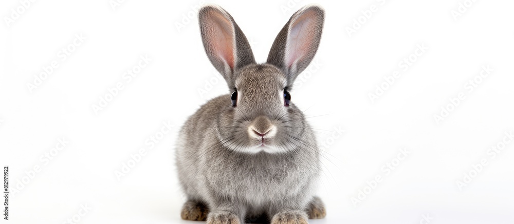 Obraz premium High quality photo of an isolated gray rabbit bunny on a white background offering ample copy space