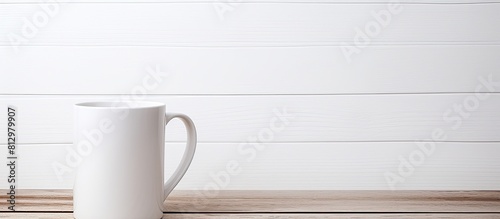 Copy space image of a milk mug placed on a white wooden table