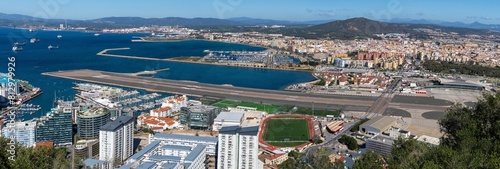 panorama view of Gibraltar and the airport with La Linea and the Spanish border behind