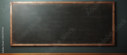 Modern man standing in front of an empty chalkboard wearing a shirt and jeans with copy space image photo