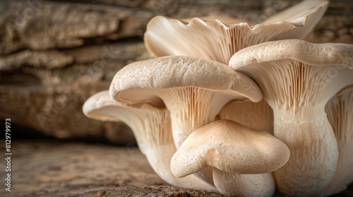 Photo of the royal oyster mushroom on the background of wood.