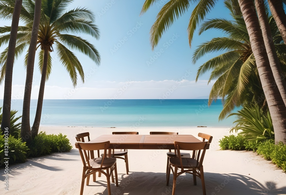 Fototapeta premium summer season theme with leafs of palm trees covered with shiny sun at beach behind Beach and Sea season theme
