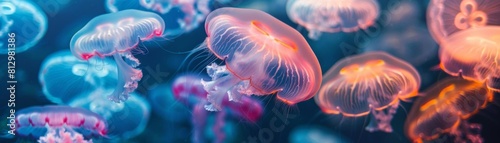 An underwater scene featuring a mesmerizing array of jellyfish © Pairat