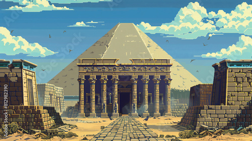 pixel art of ancient egypt dungeon background battle scene in RPG old school retro 16 bits, 32 bits game style
